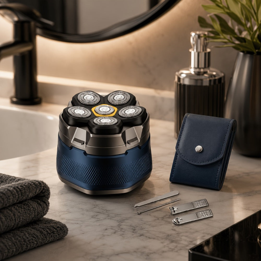 Head Shaver (6-Blade 1400mAh) for Bald Men in a USB-C Rechargeable Electric Razor Design with LED Display