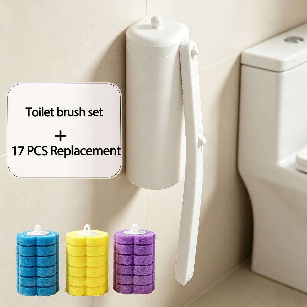 Disposable Toilet Brush with Bracket and Replaceable Heads for Home and Bathroom