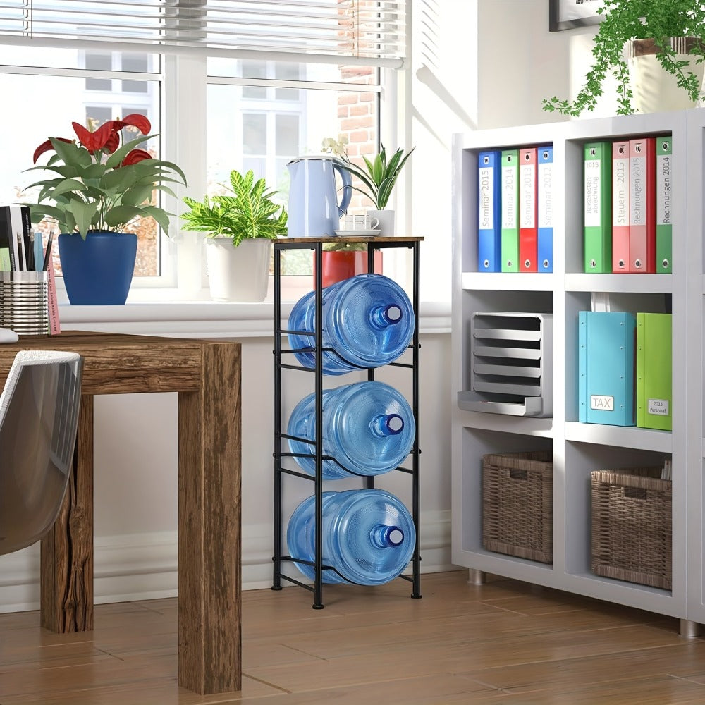 5 Gallon Water Jug Holder in Particleboard and Steel Frame for Kitchen and Office (3-Tier Rack Organizer)