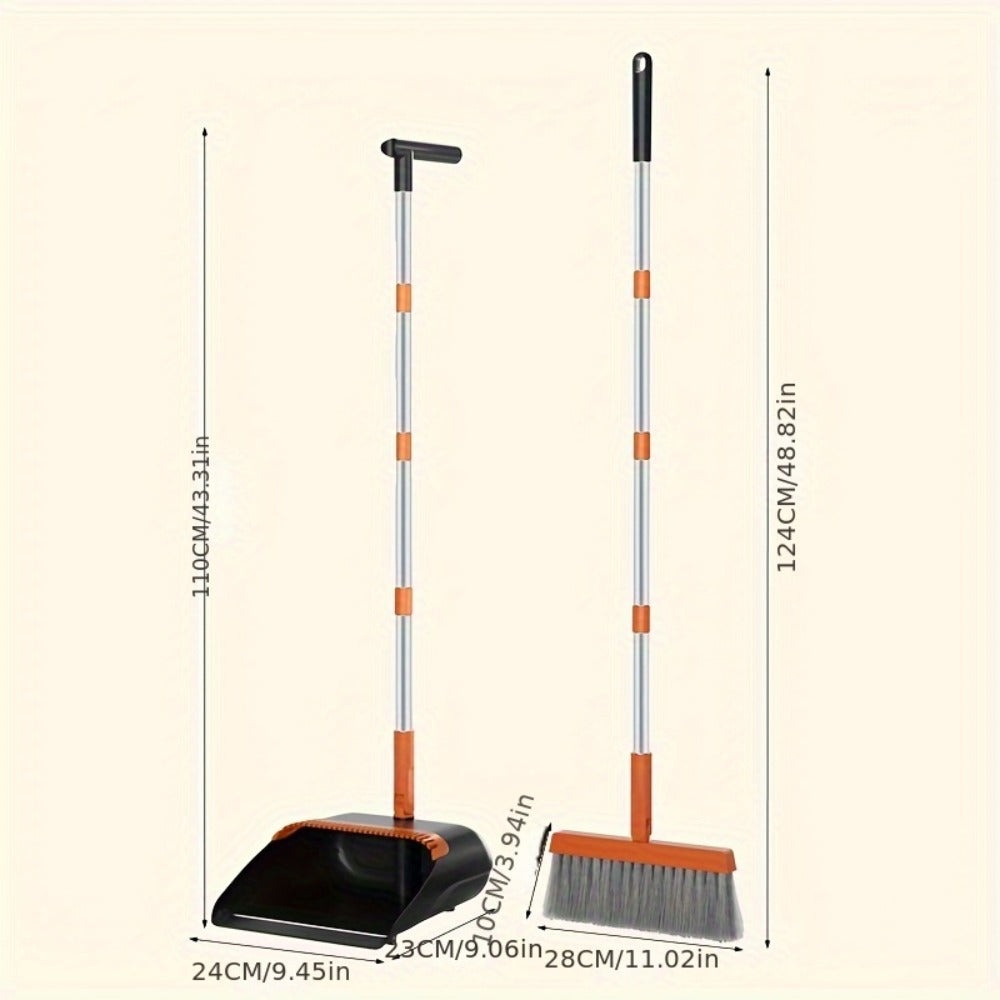 Broom And Dustpan Set with 50 Inch Extended Handle for Dust Hair Debris