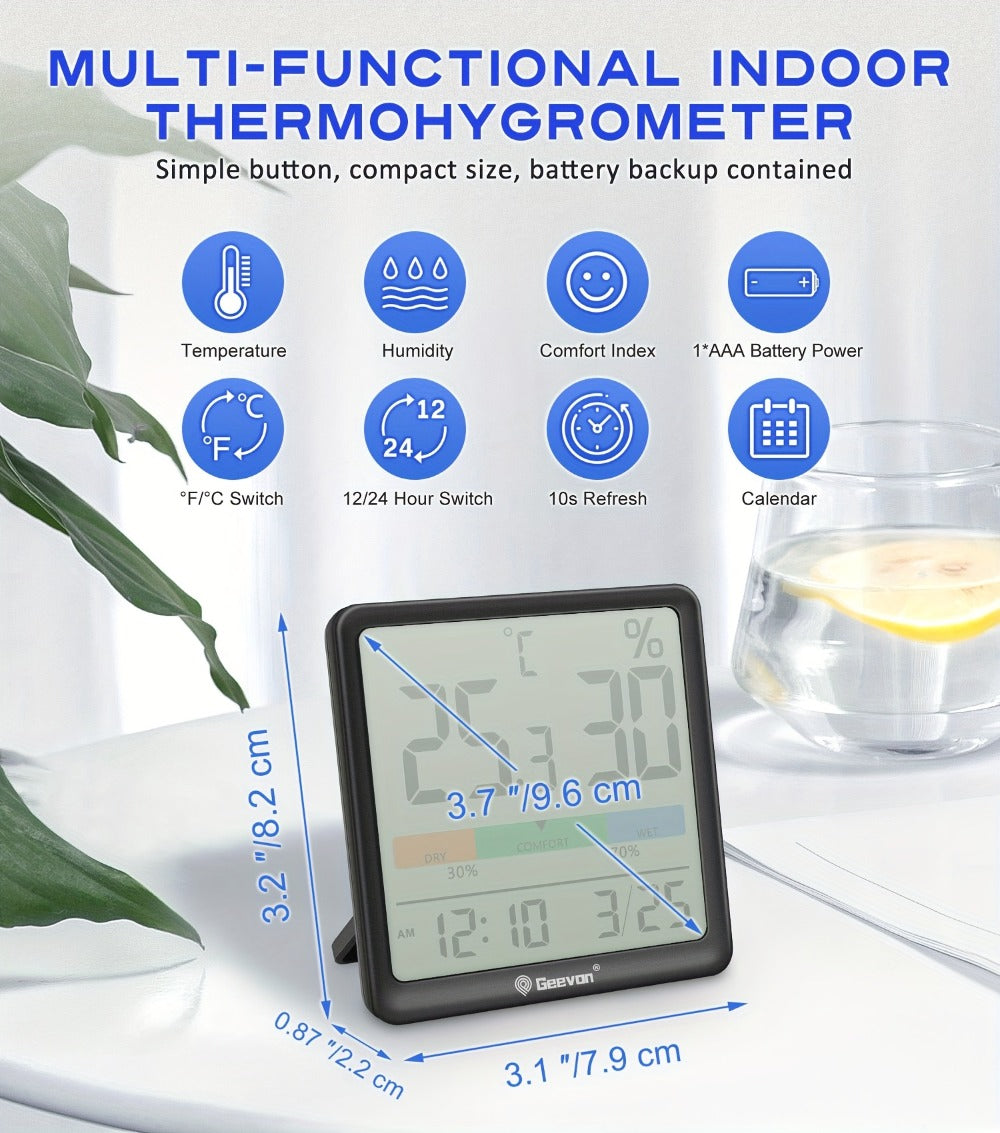 Digital Indoor Thermometer Hygrometer with Clock and Calendar for Home Office