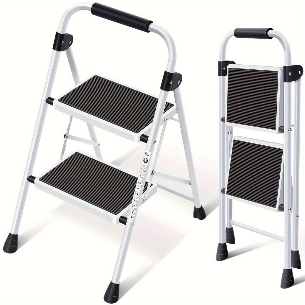 Foldable Heavy Duty Steel, Lightweight Portable Folding Step Ladder for Home Kitchen Bathroom Garage, 2 Step Ladder