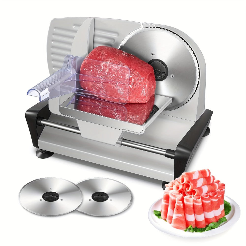 Electric Meat Slicer 200W Deli Food Slicer with Two 7.5" Removable Stainless Steel Blades 0-15mm Thickness Control Cut Meat Ham Bread Cheese Fruit for Home Use
