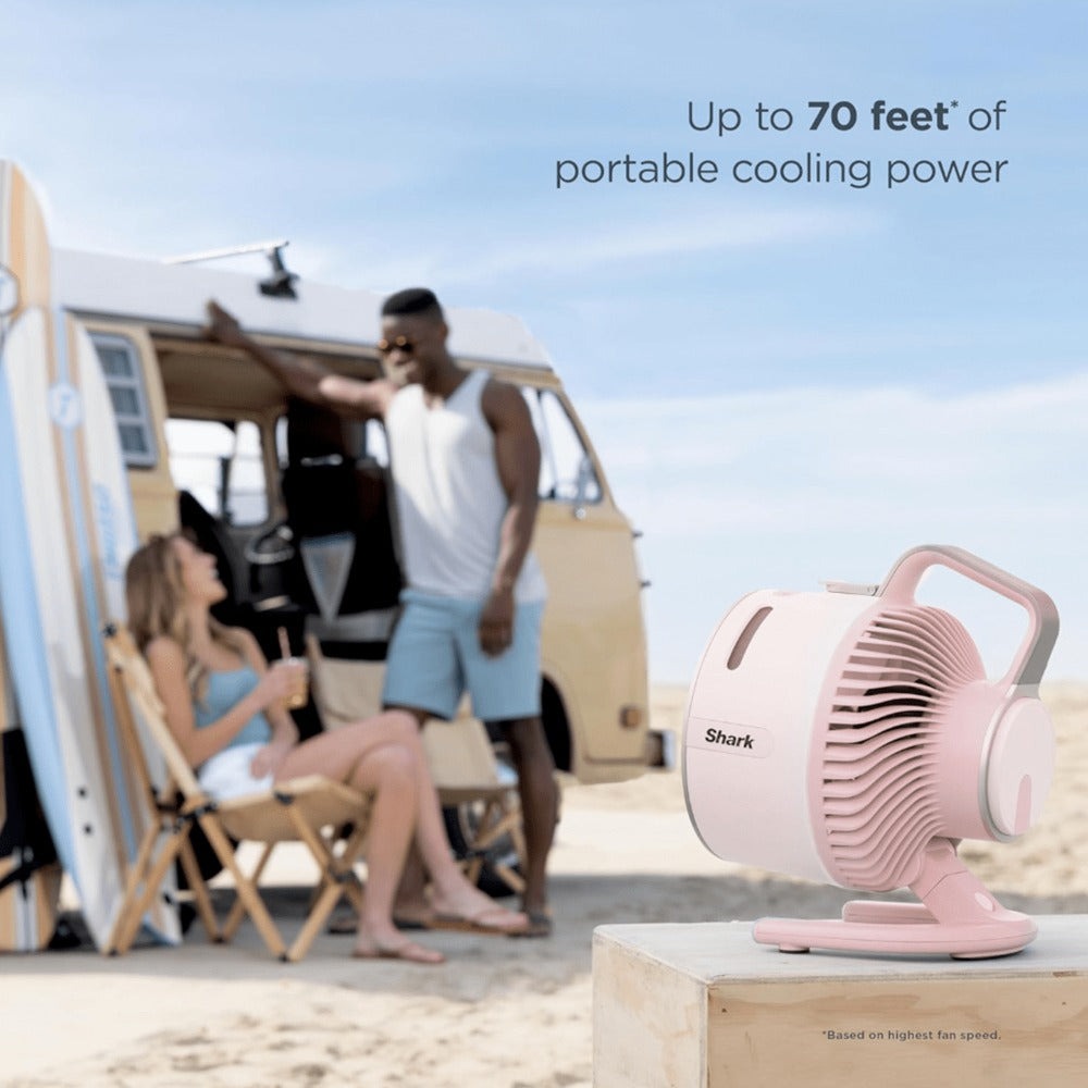 Misting Fan in a Portable Refurbished Sky Color Design for Indoor and Outdoor Use (29Hr Battery)