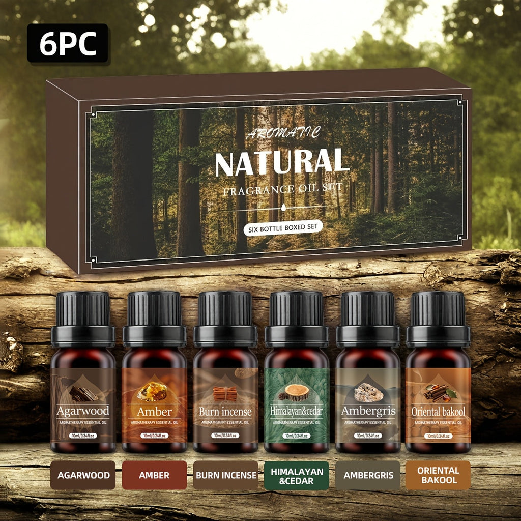 Agarwood Essential Oil Set 6pcs – Luxury Woody Fragrance Blend for Diffuser, Candle, Aroma Stone & Car | Ramadan, Christmas & Holiday Gift
