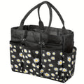 Garden Tool Bag Heavy Duty Multi-Pocket Organizer – Large Capacity Tool Storage Carrier Tote for Gardening, Lawn Care, Camping & Outdoor Work, Portable Daisy Pattern, Black & Gray (No Tools Included)