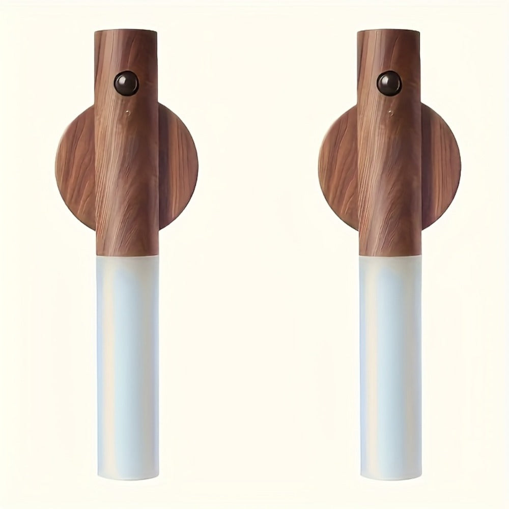 Motion Night Light, Rechargeable LED IPX4 Waterproof Wood Grain & Walnut Under Cabinet Step Lamp for Staircase
