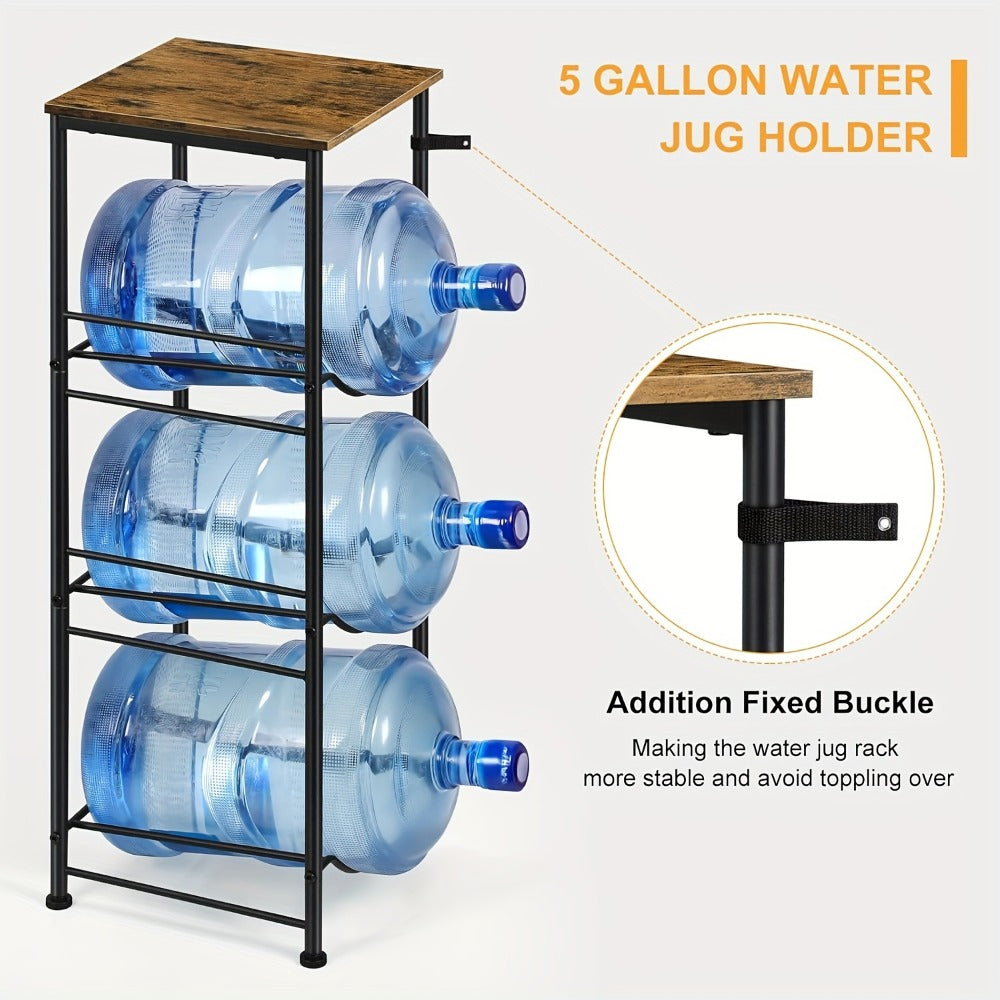 5 Gallon Water Jug Holder in Particleboard and Steel Frame for Kitchen and Office (3-Tier Rack Organizer)