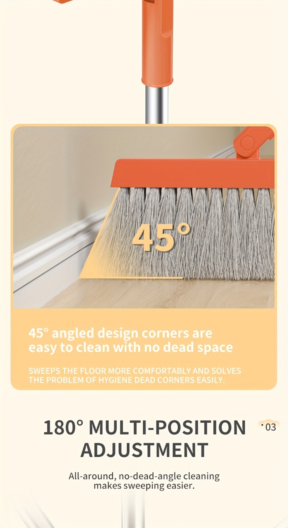 Broom And Dustpan Set with 50 Inch Extended Handle for Dust Hair Debris