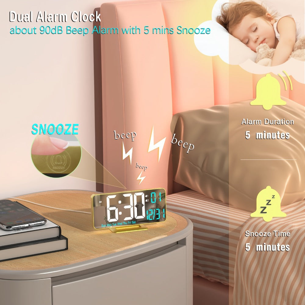 Alarm Clock with Dual Alarm and Dimmable LED Display for Bedroom