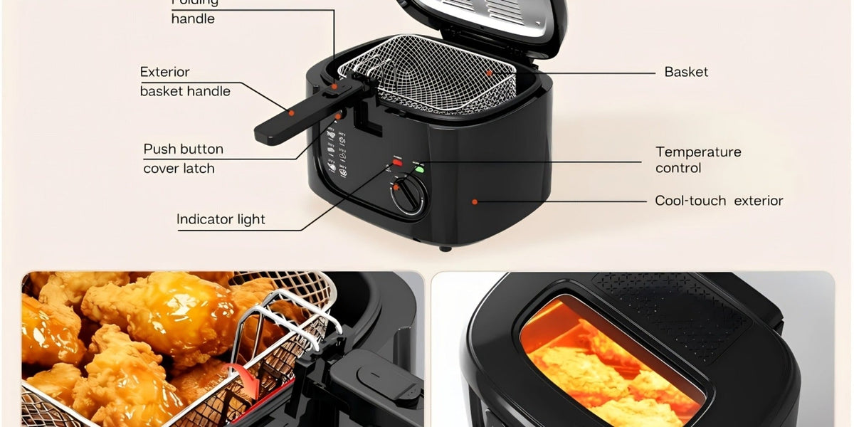 Electric Deep Fryer 1500W – 84.54oz Large Capacity, Adjustable Temperature Control, Non-Stick Basket, Viewing Window, Removable Lid, One-Touch Switch, Easy to Clean, Black & White Options