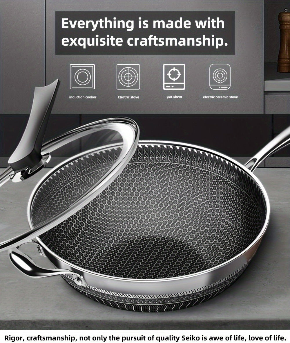 Non-Stick Stainless Steel Wok with Lid and Spatula, 13.3 Inch for Stir Fry