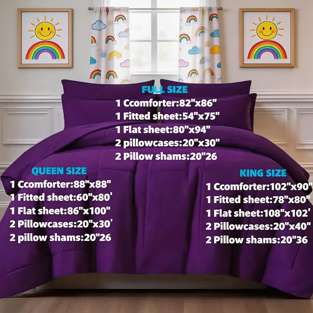 Bed in a Bag Full Queen and King Comforter Set in Soft Satin-Like Fabric (7 Piece)