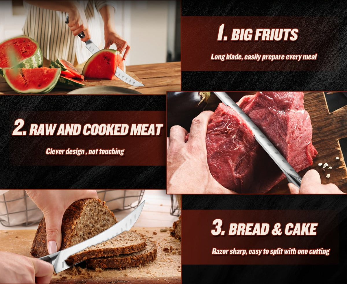 10 Inch Brisket Carving Knife with Ergonomic Wood Handle for BBQ