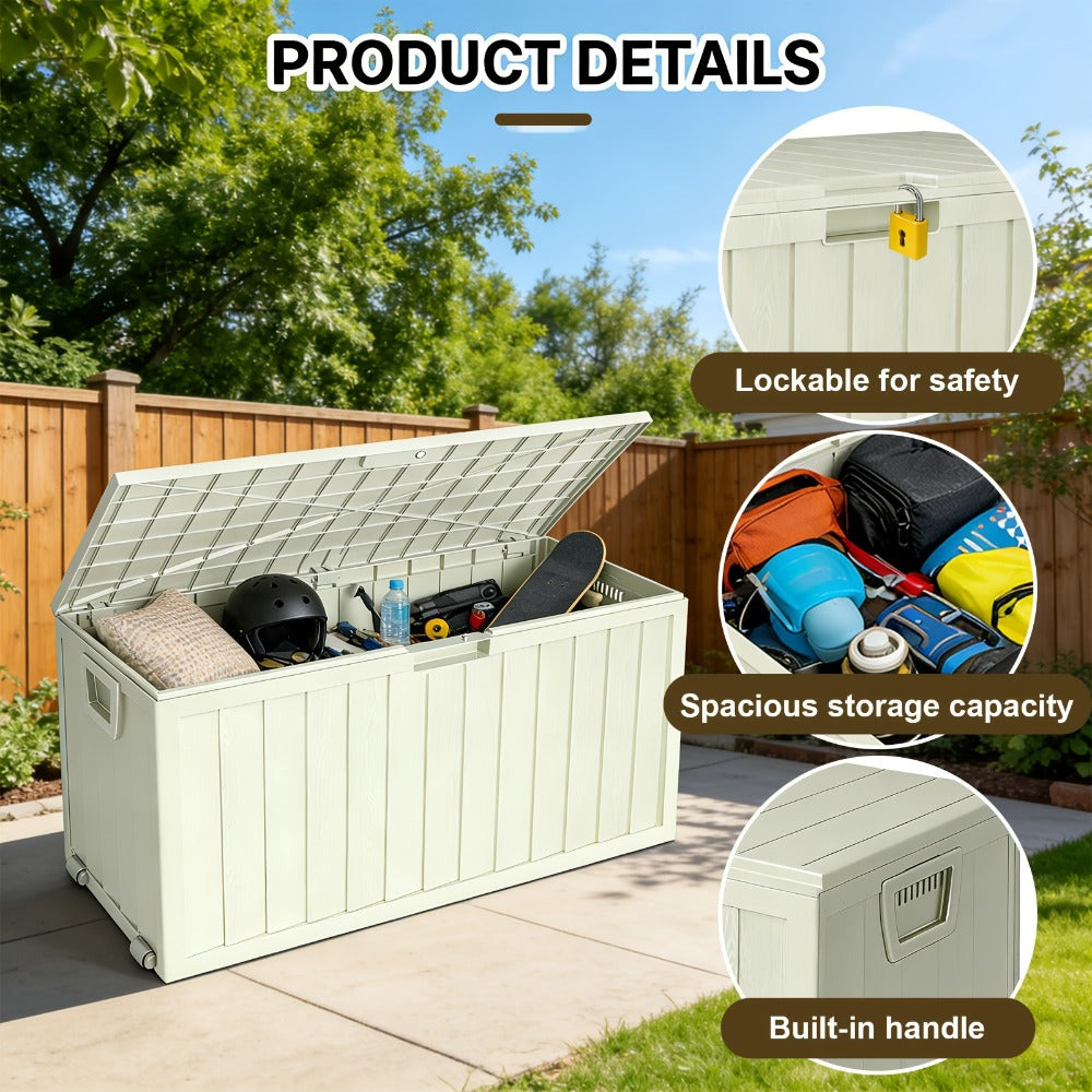 Outdoor Storage Box with Handles and Wheels for Pool Accessories