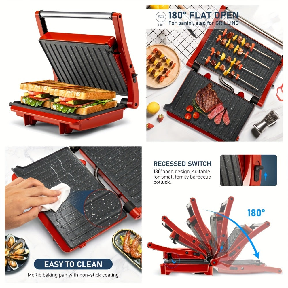 Sandwich Maker with Floating Hinge Grease Tray Temperature Control for Home Dorm Office