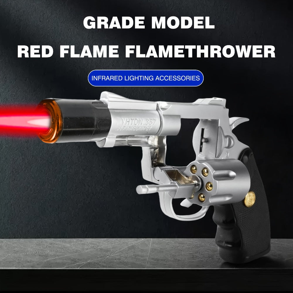 Lighter with Adjustable Flame and Pistol Revolver & Wheel Design for Camping Outdoor Cooking Grilling BBQ Charcoal Lighting