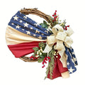 Patriotic 4th of July Door Wreath – Red White & Blue American Flag Wreath with Burlap Bow for Independence Day, Memorial Day & Patriotic Home, Porch & Office Decor