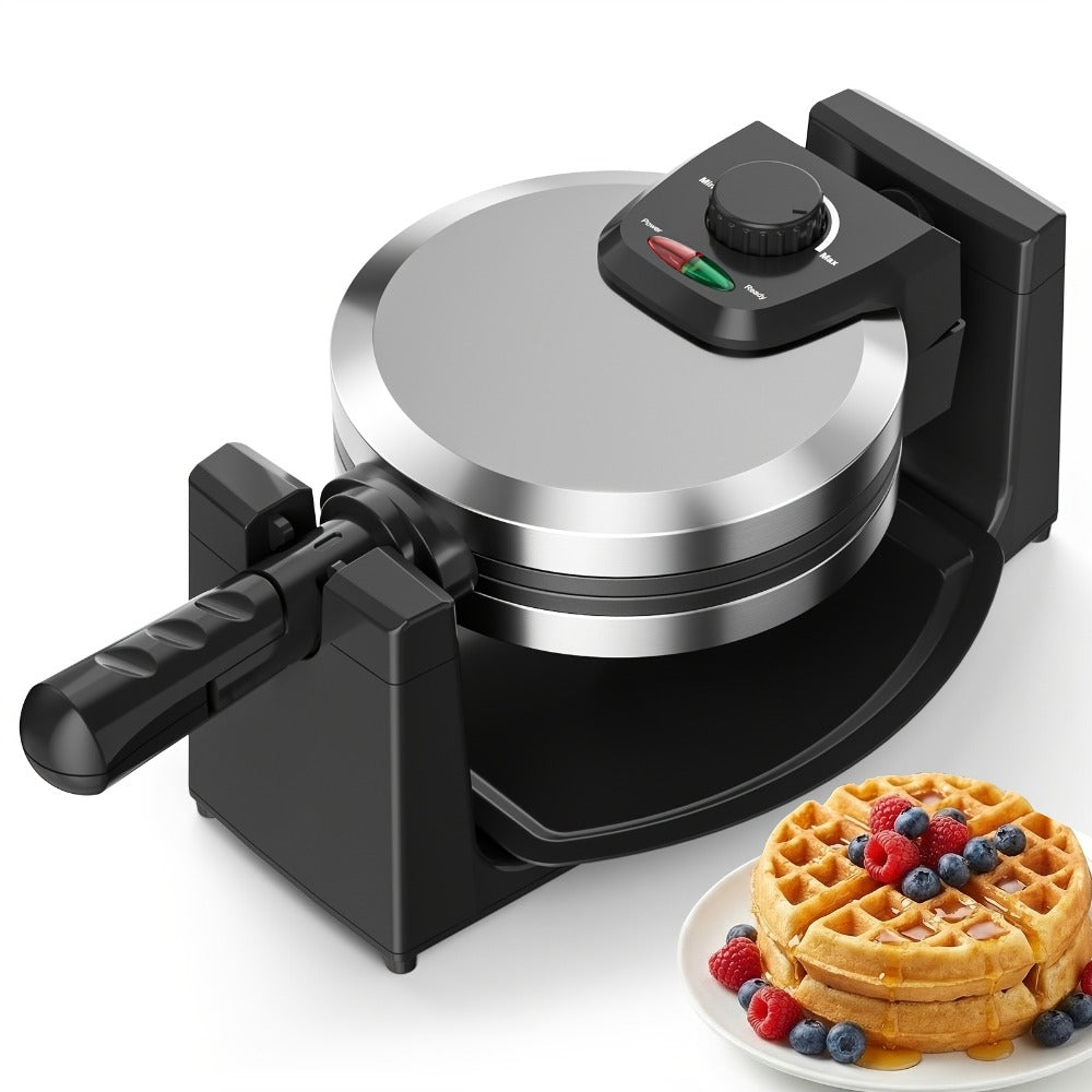 Rotating Belgian Waffle Maker 180° Flip Waffle Iron - Non-Stick Plates, Adjustable Browning Control, Foldable Cool-Touch Handle, Removable Drip Tray, Space-Saving Stainless Steel Design for Home Brunch
