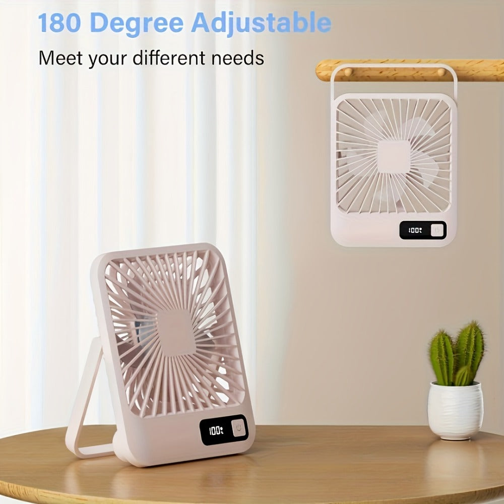 Desk Fan, Mini Desktop Fan Square Design, Ultra-Quiet 5-Speed USB Rechargeable 1800mAh Portable Cooling Fan for Home