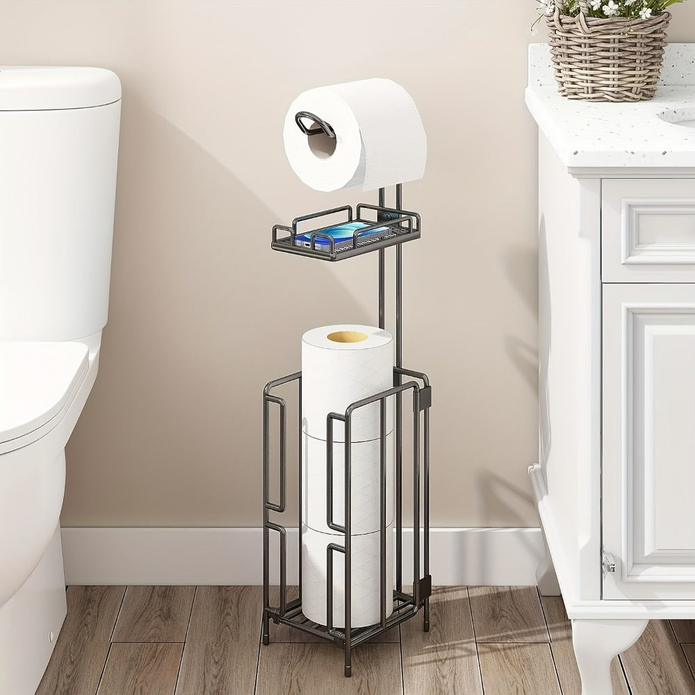 Stainless Steel Stand 3 Extra Roll Storage Modern Bathroom Organizer, Freestanding Toilet Paper Holder