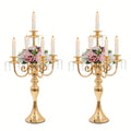 Metal Candelabra Centerpiece 2 Pack – 5-Arm Golden Taper Candle Holder Stand 20.3" Tall for Wedding Table Decor, Party, Church, Dining Room, Christmas & Halloween Vintage Event Decoration