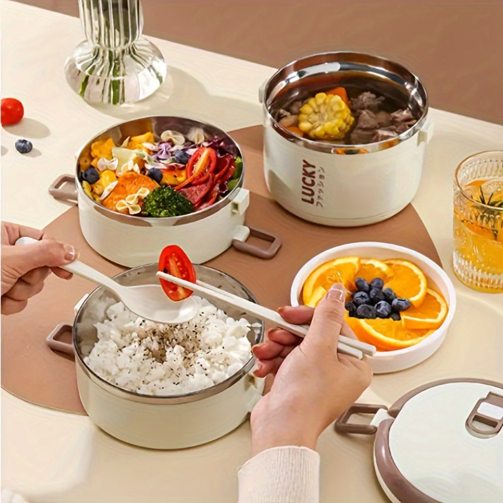 Steel Lunch Box with Carry Bag and Cutlery for Camping Picnic School Office and Outdoor Adventures
