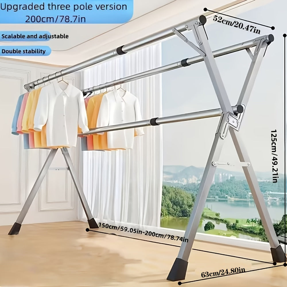 Laundry Drying Rack, Freestanding Stainless Steel Clothes Airer with Folding Frame for Home and Patio
