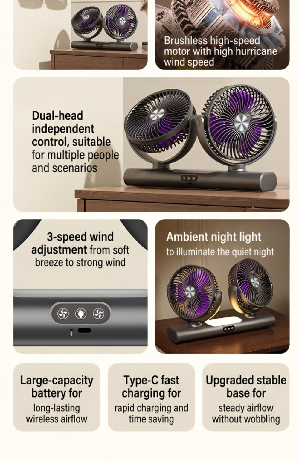 Usb Fan in a Rechargeable Design for Camping and Home & Office