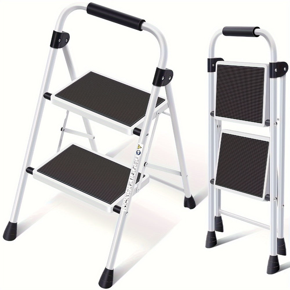 Foldable Heavy Duty Steel, Lightweight Portable Folding Step Ladder for Home Kitchen Bathroom Garage, 2 Step Ladder