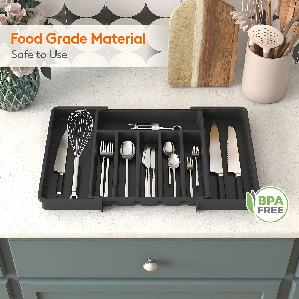 Drawer Organizer, Utensil & Cutlery Storage Tray for Kitchen Drawer, Expandable Knife Fork Spoon Holder 22.4" x 15" x 2"