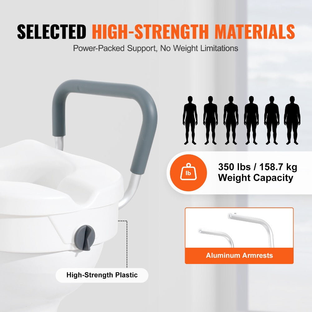 Raised Toilet Seat with 350 lbs Capacity for Seniors and Elderly
