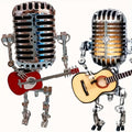 Vintage Microphone Robot Guitar Lamp USB Powered – Retro Decorative Night Light for Music Lovers, Guitar Players, Home, Bar & Office Desk Decor (Red / Yellow)