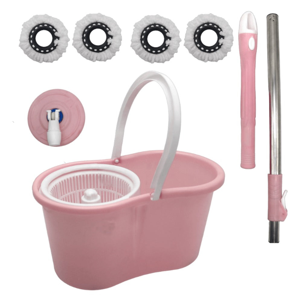Floor Mop with 4 Microfiber Replacement Heads and Stainless Steel Adjustable Handle for Home Floor Cleaning