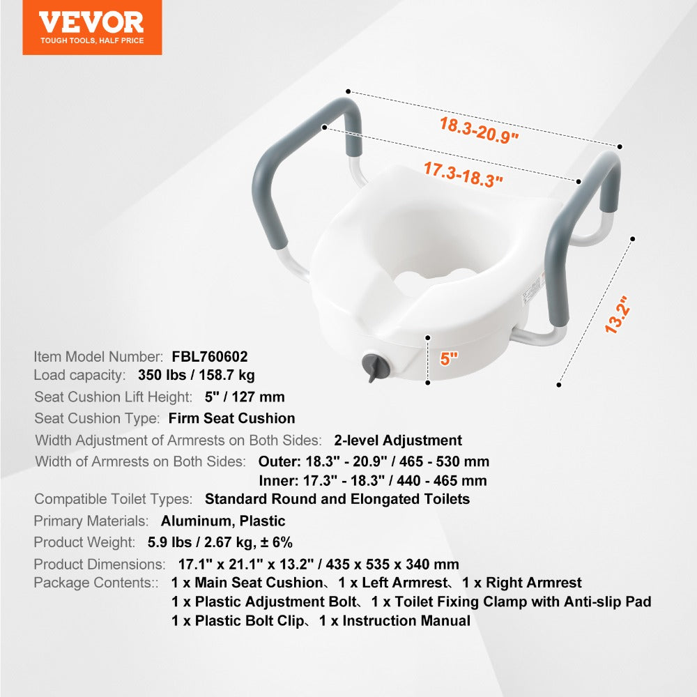 Raised Toilet Seat with 350 lbs Capacity for Seniors and Elderly