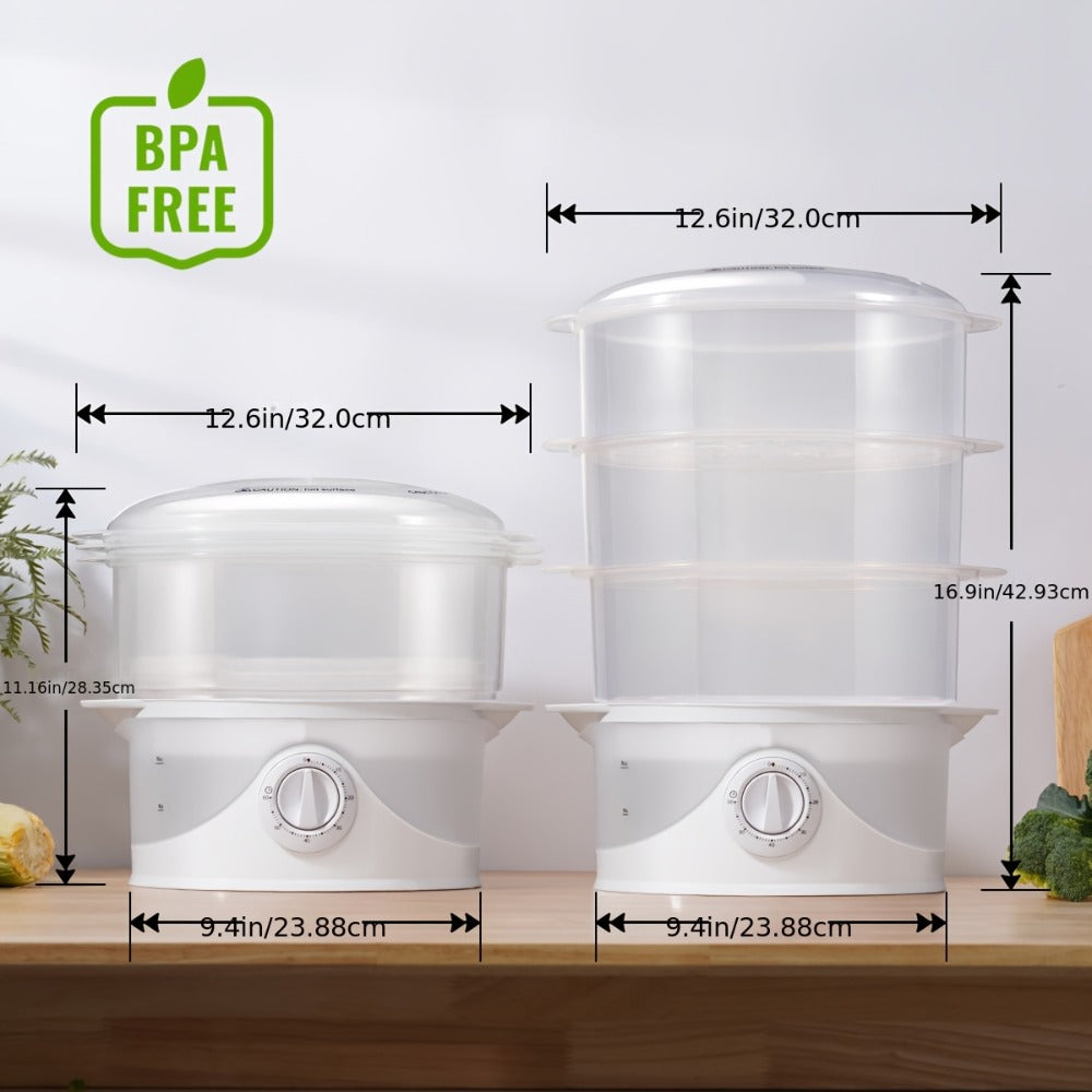 Electric Food Steamer 3-Tier 9.6QT Large Capacity, 800W Fast Cooking, 60-Min Timer, Boil-Dry Protection, Dishwasher Safe & BPA-Free