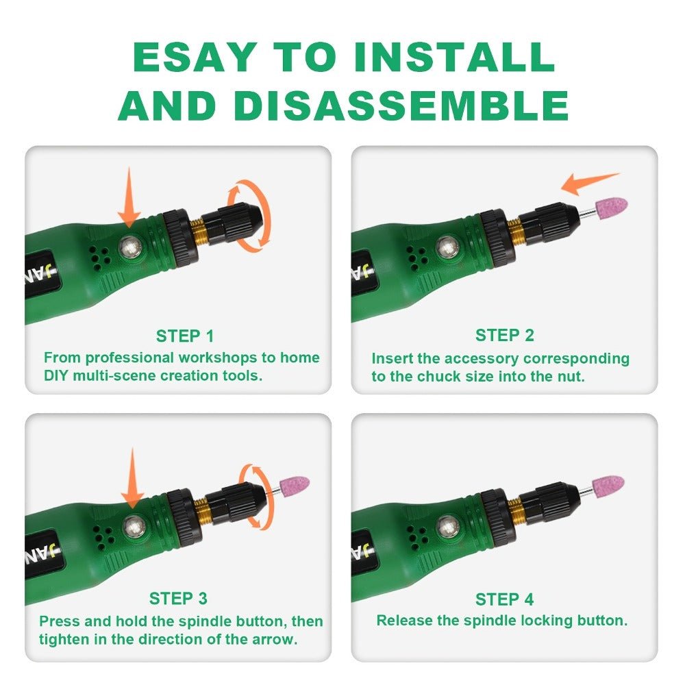 Cordless Rotary Tool Kit with USB Rechargeable Li-Ion Battery and 3-Speed 5000-15000RPM for Grinding