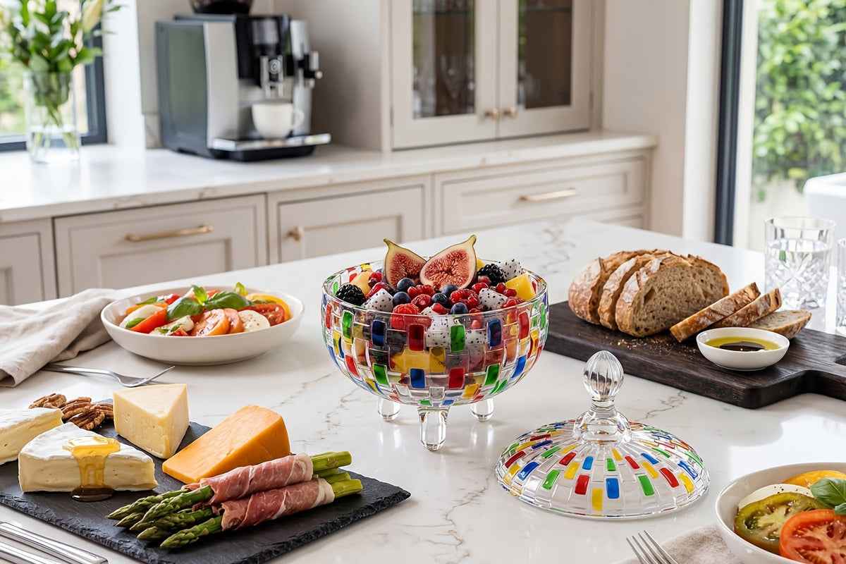 Crystal Glass Candy Dish with Lid and Tongs for Family and Friends
