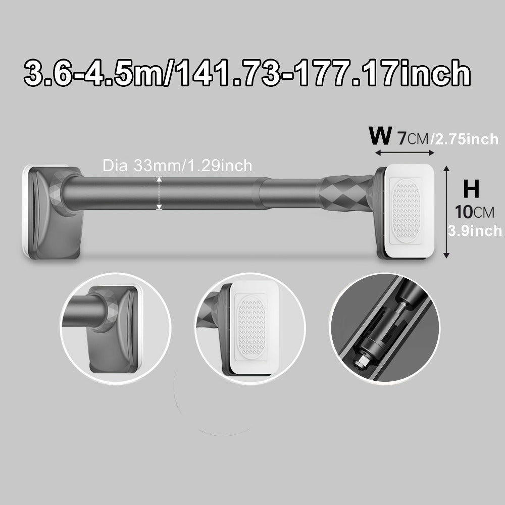 Curtain Rod, 33mm Steel Telescopic Tension Rod with Adjustable Length and No-Drill Installation for Large Windows