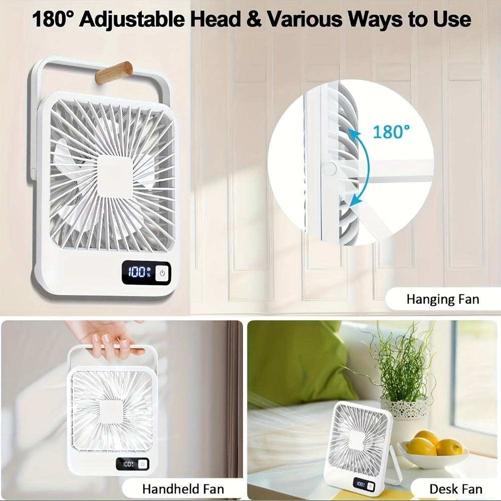 Desk Fan, Mini Desktop Fan Square Design, Ultra-Quiet 5-Speed USB Rechargeable 1800mAh Portable Cooling Fan for Home