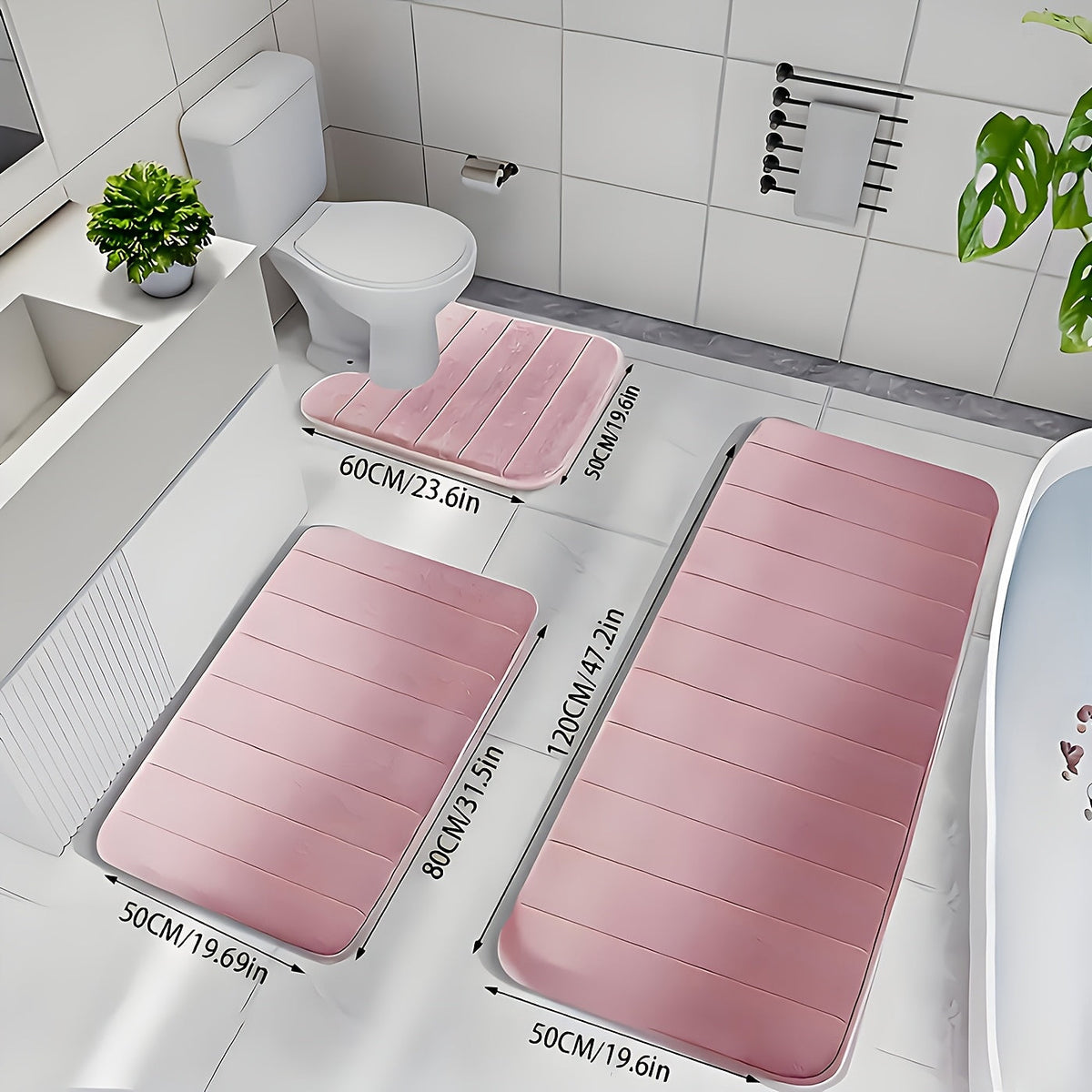 Memory Foam Bath Mat Set 3-Pack Non-Slip Soft Plush Absorbent Bathroom Rug for Shower Kitchen Bedroom Indoor Use