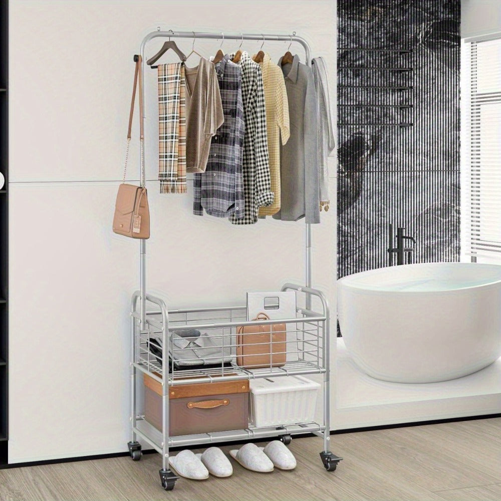 Laundry Basket, Wheels and Hanging Rack, Multifunctional Clothes Hamper for Laundry Room Bedroom Bathroom