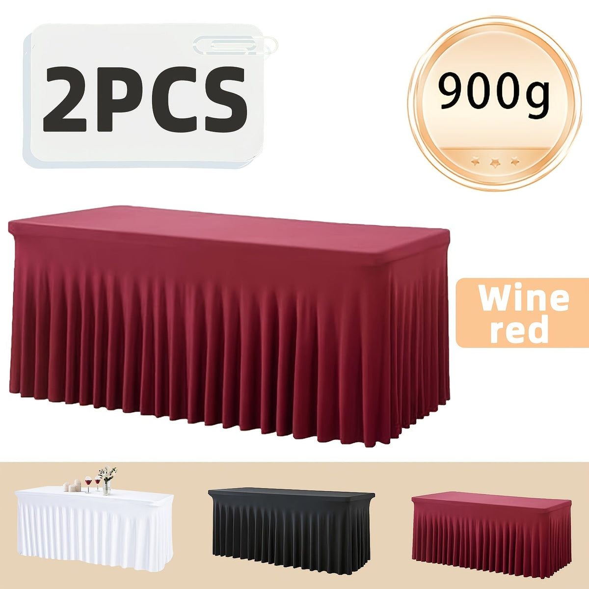 Tablecloth with Skirt for Rectangular Tables – Anti-Wrinkle Table Cover in Black, White & Red, Elegant Table Skirt for Wedding, Birthday, Christmas, Halloween, Thanksgiving & Party Events, 1 or 2 Pack
