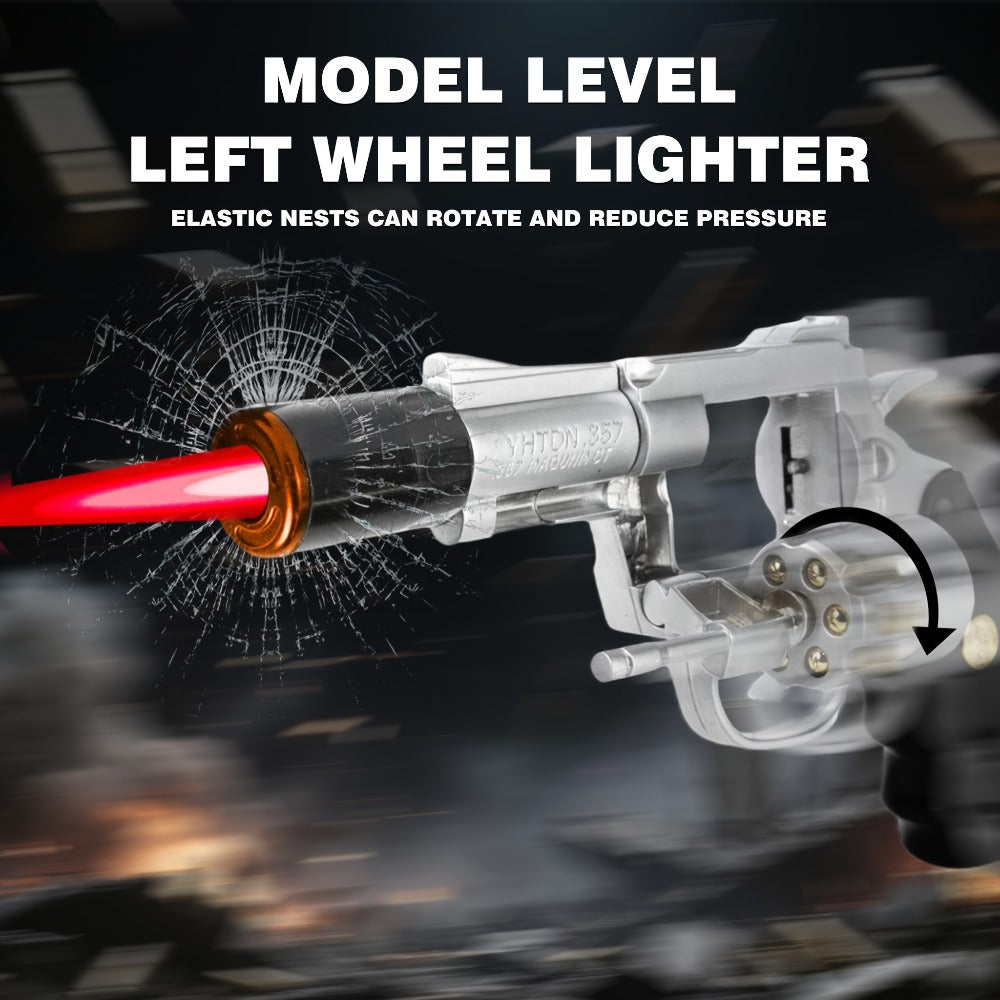 Lighter with Adjustable Flame and Pistol Revolver & Wheel Design for Camping Outdoor Cooking Grilling BBQ Charcoal Lighting