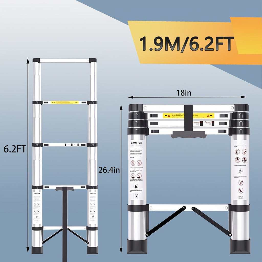 Telescoping Extension Ladder Aluminum Heavy Duty 330 LBS – 6.5 / 8.5 / 10.5 / 12.5 FT Folding Telescopic Ladder, Easy Store, Multi-Purpose for Roof Repair, Painting, Gutter Cleaning & Outdoor Work