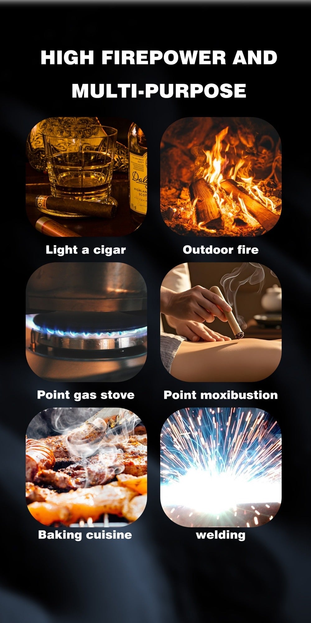 Lighter with Adjustable Flame and Pistol Revolver & Wheel Design for Camping Outdoor Cooking Grilling BBQ Charcoal Lighting