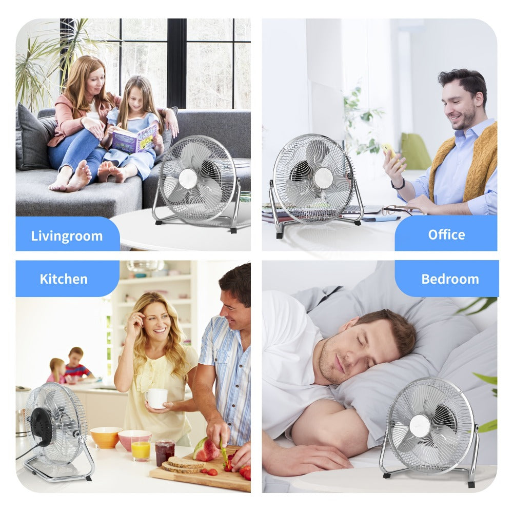 Industrial Floor Fan High Velocity 9 & 20 Inch – Metal Construction & Blades, 3-Speed Heavy Duty Fan for Industrial, Commercial & Garage Use | Silver, Black & Blue