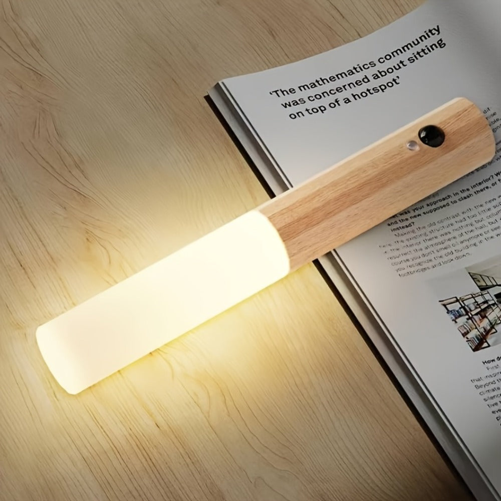 Motion Night Light, Rechargeable LED IPX4 Waterproof Wood Grain & Walnut Under Cabinet Step Lamp for Staircase