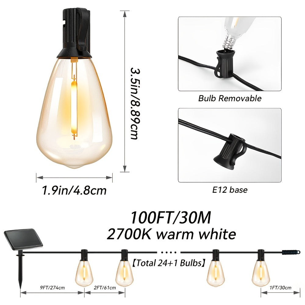 Outdoor String Lights, Solar String Lights Outdoor 50/100FT, 2700K Warm White Waterproof Patio String Lights