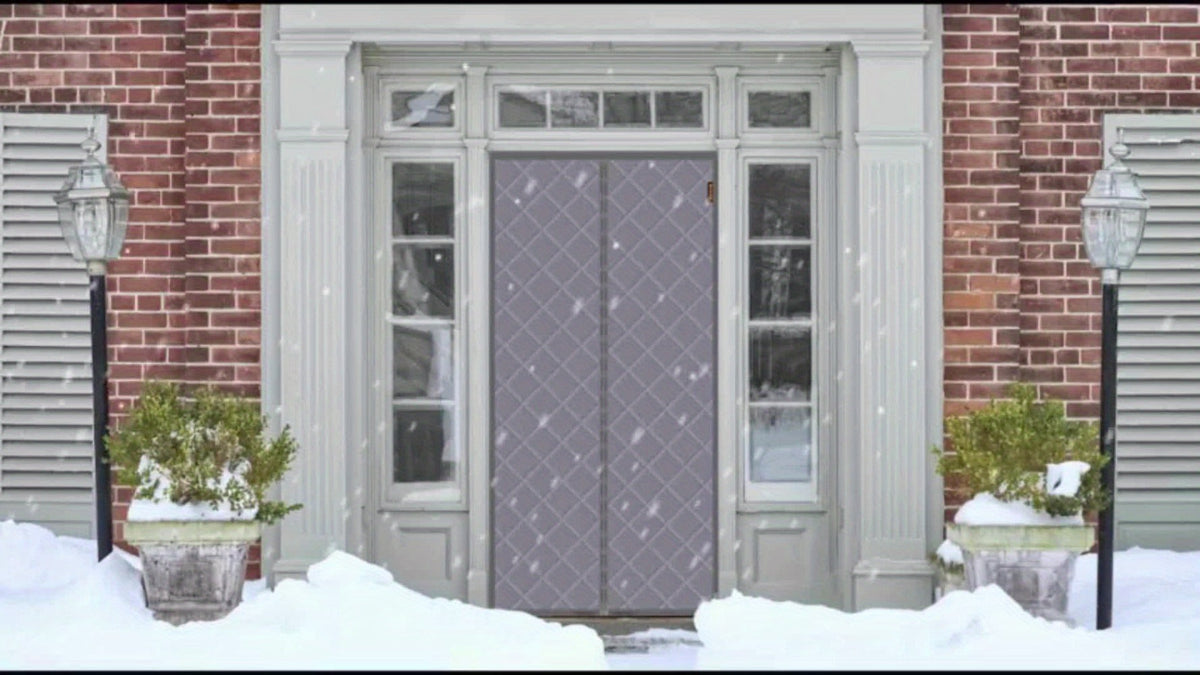 Thermal Insulated Door Curtain Magnetic Closure Knit Plaid Pattern – Windproof Insulation Blanket for Front Door, Sliding Glass, Patio & French Doors, Keep Cold Out, Grey & Brown, Multiple Sizes